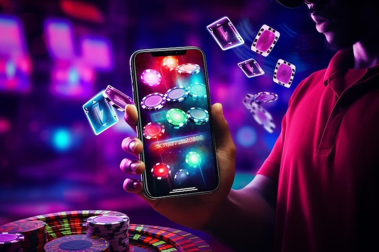 Ilustrasi sukses referral digital dengan peta jaringan sosial dan perangkat mobile